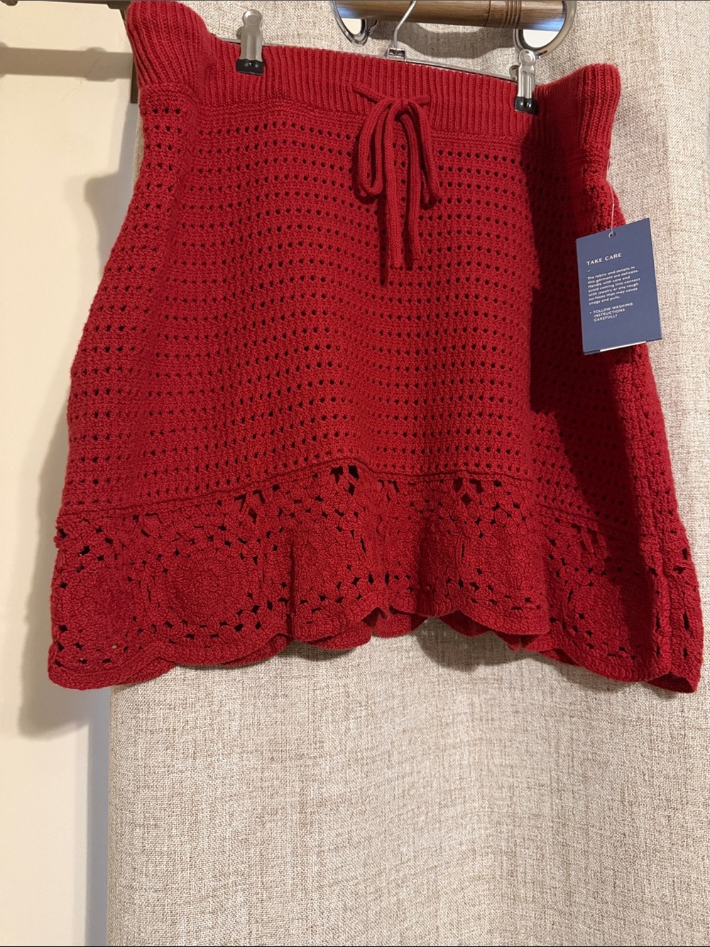 NWT Red Crochet Drawstring Skirt XL